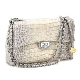Top Grain Leather Croc Texture Silver Chain Strap Handbag
