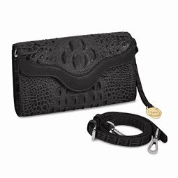Top Grain Leather Croc Texture Black Clutch/Crossbody Bag