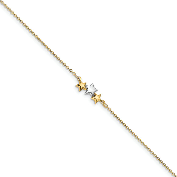 Leslie's 14K Two-tone Polished Star with 1in ext Anklet