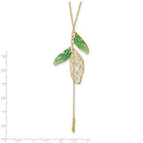 Leslie's 14k Polished Green Enamel Butterfly Wing Y-drop Necklace