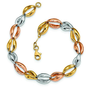 14K Tri-Color Fancy Link Bracelet 