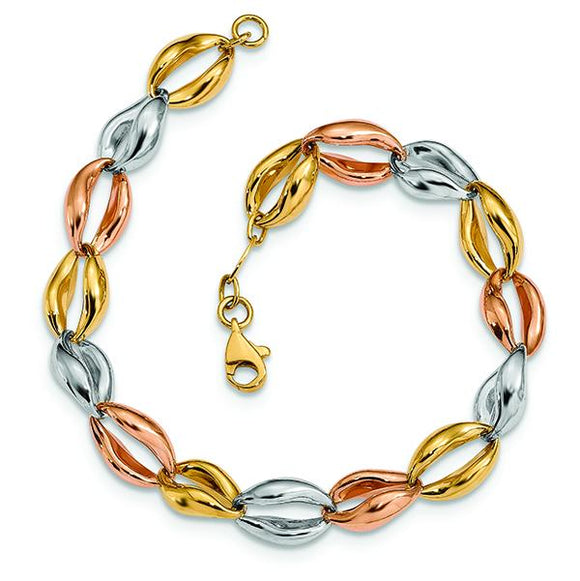 14K Tri-Color Fancy Link Bracelet 