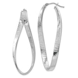 14K White Gold Textured Twisted Oval Hoop Earrings