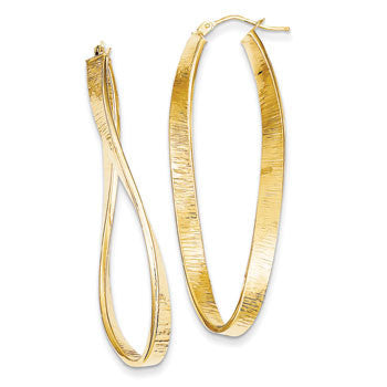 14k Yellow Gold Textured Twisted Oval Earrings 