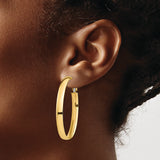 14k Yellow Gold Oval Omega Back Hoop Earrings
