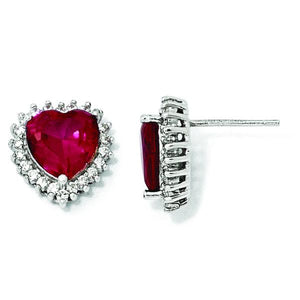 Sterling Silver Synthetic Ruby Heart Earrings from Miles Beamon Jewelry - Miles Beamon Jewelry