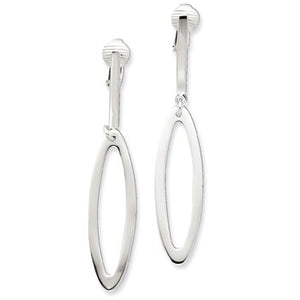 Sterling Silver Non-Pierced Oval Dangle Clip Earrings