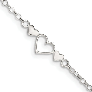 Sterling Silver Triple Heart Anklet