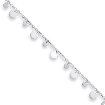 Sterling Silver Dangling Circle 9in Plus 1 in ext Anklet