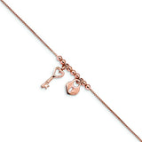 Sterling Silver Rose-Tone Heart Lock Anklet from Miles Beamon Jewelry - Miles Beamon Jewelry