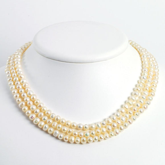 Sterling Silver Triple Strand White Freshwater Cultured Pearl Necklace from Miles Beamon Jewelry - Miles Beamon Jewelry