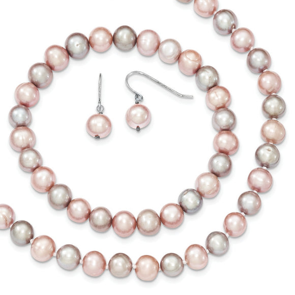 Sterling Silver Pink/Grey Freshwater Cultured Potato Pearl Set from Miles Beamon Jewelry - Miles Beamon Jewelry