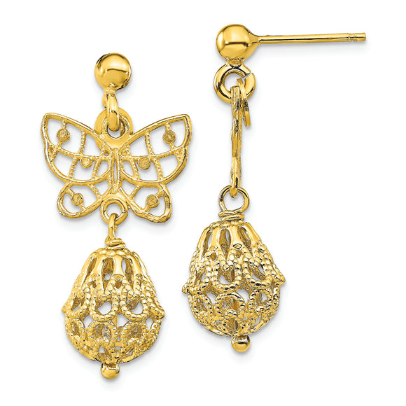Leslie's Sterling Silver Gold-tone Butterfly Post Dangle Earrings