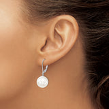 Majestik Sterling Silver 12-13mm White Imitation Shell Pearl Leverback Earrings
