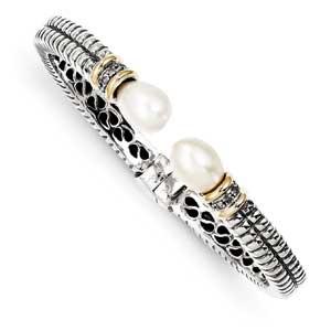 Sterling Silver With 14K Cultured Pearl Cuff Bracelet from Miles Beamon Jewelry - Miles Beamon Jewelry