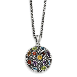 Sterling Silver with 14k Antiqued Multi Gemstone Necklace