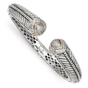 Sterling Silver With 14K Diamond Hinged Cuff Bracelet from Miles Beamon Jewelry - Miles Beamon Jewelry