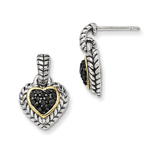 Sterling Silver With 14K Black Diamond Heart Earrings from Miles Beamon Jewelry - Miles Beamon Jewelry