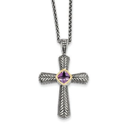 Sterling Silver w/14K Amethyst Cross Necklace from Miles Beamon Jewelry - Miles Beamon Jewelry