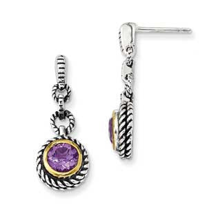 Sterling Silver w/Gold-Tone Flash Gold Plated Amethyst Earrings from Miles Beamon Jewelry - Miles Beamon Jewelry