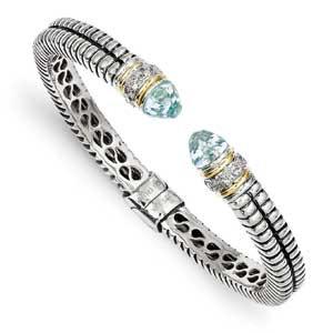 Sterling Silver With 14K Sky Blue Topaz Cuff Bracelet from Miles Beamon Jewelry - Miles Beamon Jewelry