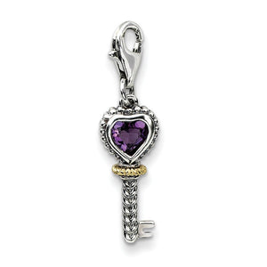 Sterling Silver With 14K Amethyst Key With Lobster Clasp Charm from Miles Beamon Jewelry - Miles Beamon Jewelry