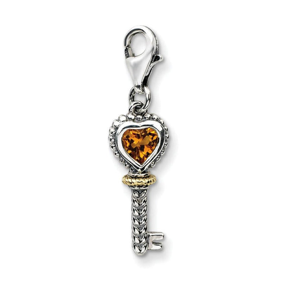 Sterling Silver With 14K Citrine Key With Lobster Clasp Charm from Miles Beamon Jewelry - Miles Beamon Jewelry