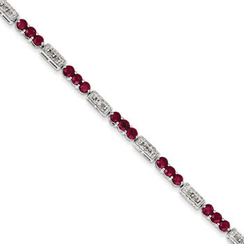 Sterling Silver Composite Ruby and Diamond Bracelet