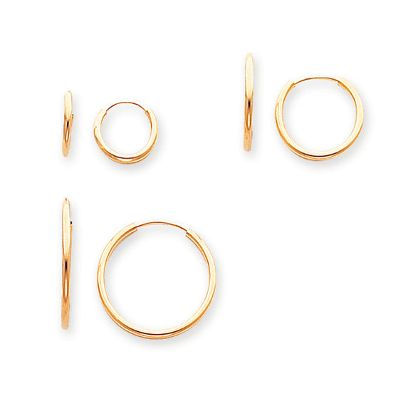 14K Yellow Gold Madi K Three-Pair Set Endless Hoop Earrings from Miles Beamon Jewelry - Miles Beamon Jewelry