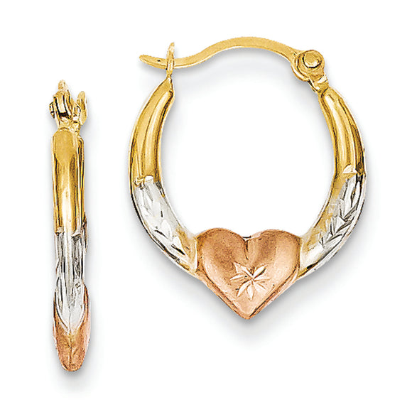14K Tri-Color Gold Madi K Heart Hoop Earrings 