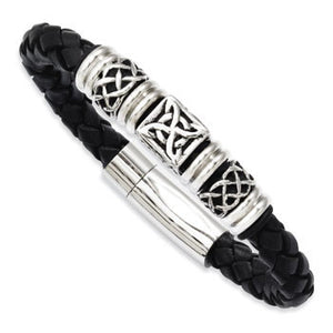Stainless Steel Black Leather Bracelet from Miles Beamon Jewelry - Miles Beamon Jewelry