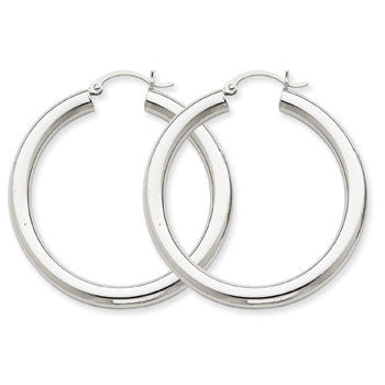 14k 4 mm White Gold Hoop Earrings
