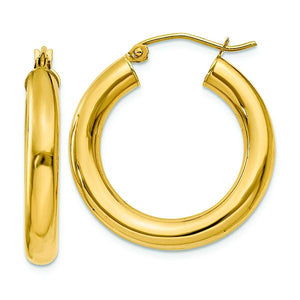 14K Yellow 4 MM Lightweight Round Hoop Earrings