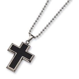 Titanium Black Carbon Fiber Inlay Cross Necklace from Miles Beamon Jewelry - Miles Beamon Jewelry