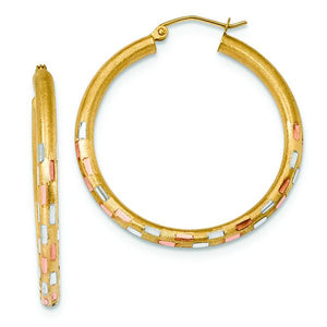 14K Yellow Gold With White And Rose Rhodium D/C Hoop Earrings from Miles Beamon Jewelry - Miles Beamon Jewelry