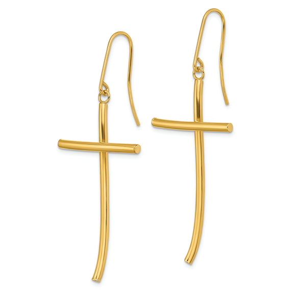 14K Yellow Gold Cross Dangle Earrings