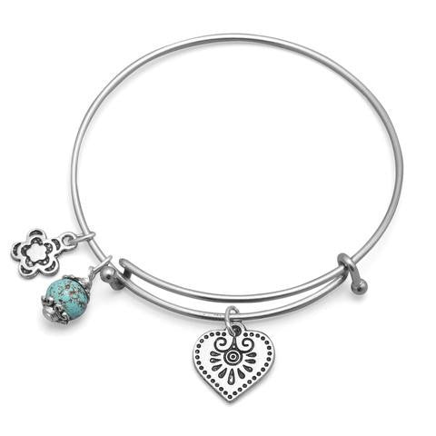 Expandable Heart Charm Fashion Bangle Bracelet from Miles Beamon Jewelry - Miles Beamon Jewelry