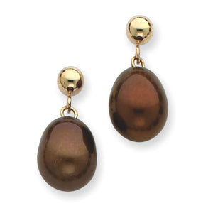 14K 8-9MM Brown Freshwater Cultured Pearl Dangle Earrings 