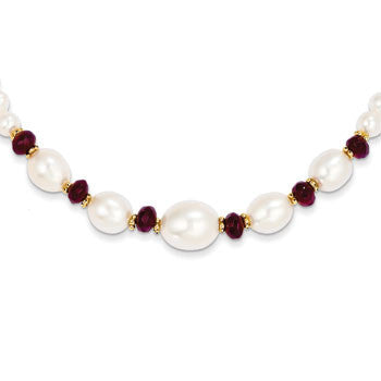 14K Fresh Water Cultured Pearl Faceted Garnet Bead Necklace 