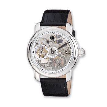 Mens Charles Hubert Leather Band Skeleton Dial Watch