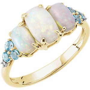 14K Yellow Gold Opal, Blue Topaz Ring 