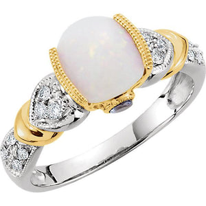 14K White Gold & Yellow Gold Opal & Tanzanite Ring