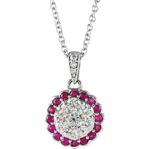 14k White Gold Ruby & Diamond Necklace 