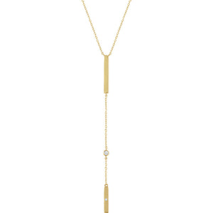 14K Yellow Gold .06 CWT Diamond Bar Necklace 