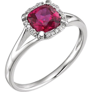 14K White Ruby & Diamond Ring 