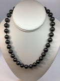 Majestik Sterling Silver 12-13mm Black Imitation Shell Pearl Hand Knotted Necklace