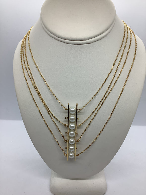 Pearl Ladder Necklace - Gold/White