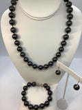 Majestik Sterling Silver 12-13mm Black Imitation Shell Pearl Hand Knotted Necklace